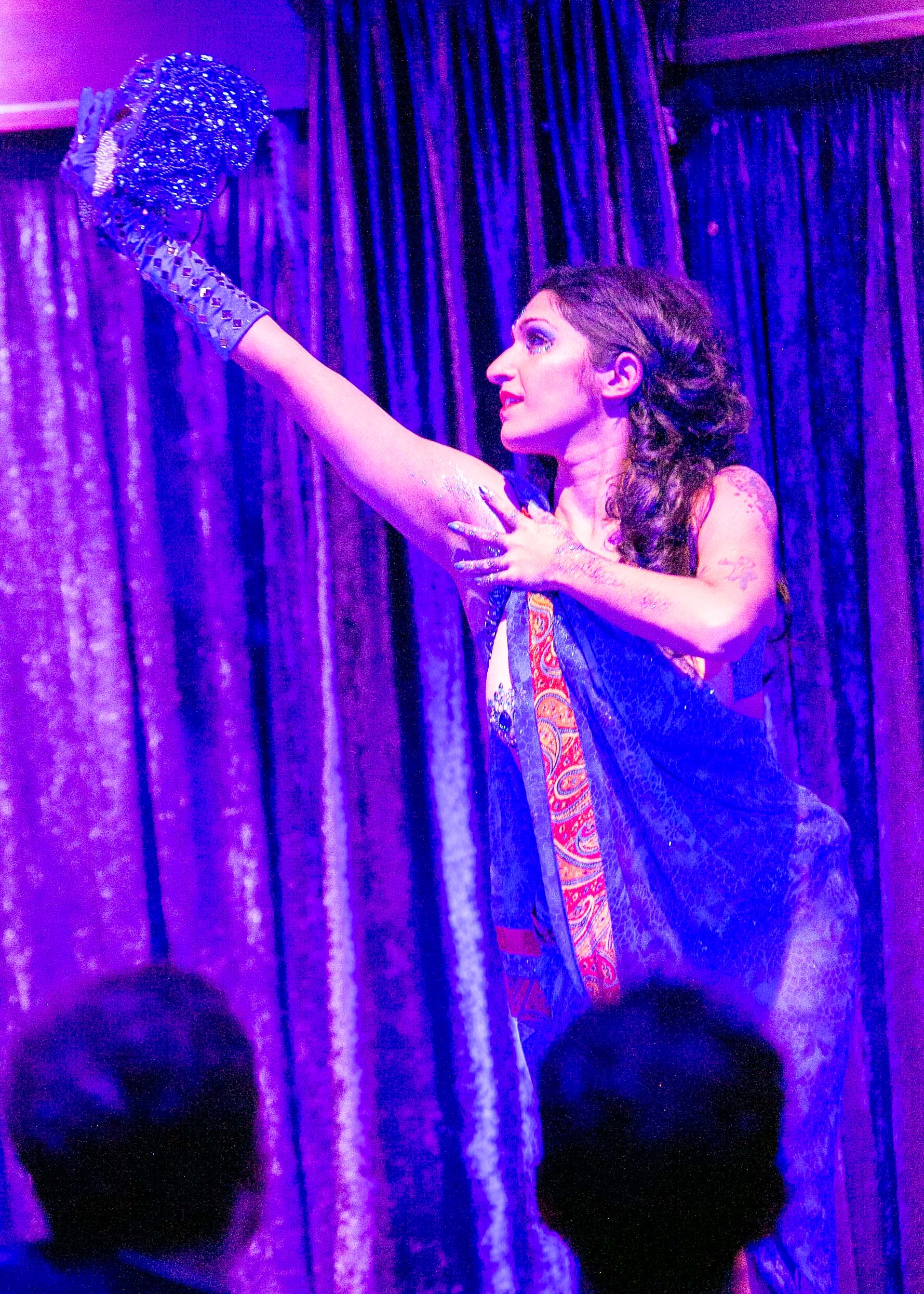 Bollywood and burlesque performer Bolly Ditz Dolly performing her 'Elephant' act for Invisible Cabaret
